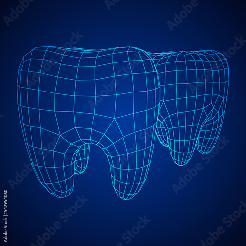Tooth protection of enamel. Wireframe vector.