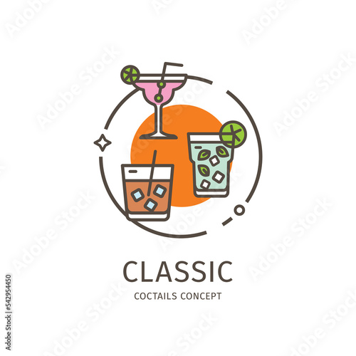 Classic Coctails Thin Line Icon Concept. Vector