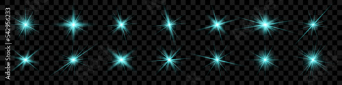 Glowing lights effect, flash, explosion and stars. Special effect isolated on transparent background	