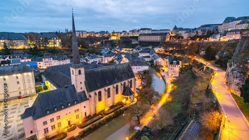 Luxembourg cityscape Day to Night Time Lapse, Luxembourg