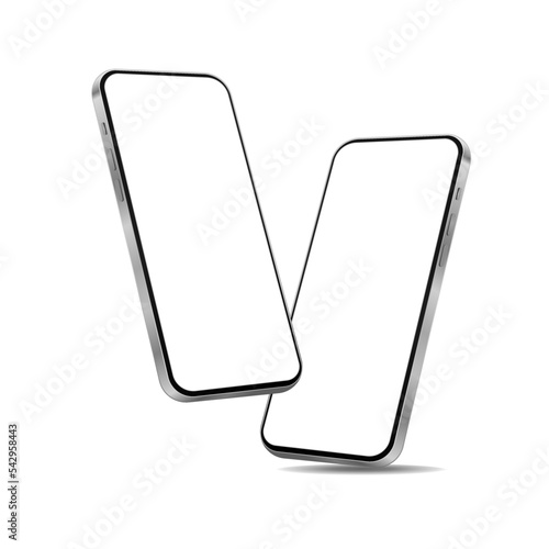 Smartphones mockup, Isolated mobile phone with blank screen frame template on white background.