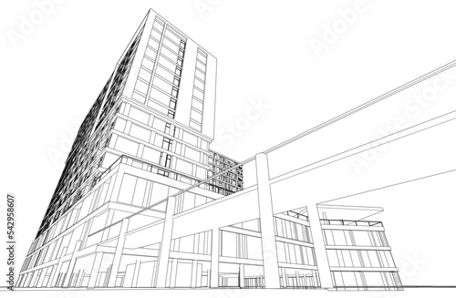 3d sketch of building on white background