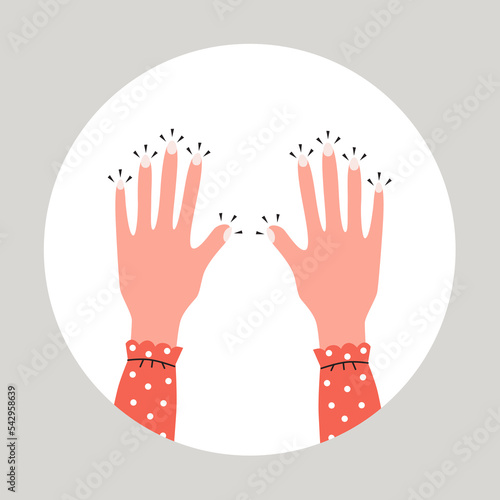Tingling and numbness in the hands. Finger sensitivity problem. Flat vector illustration