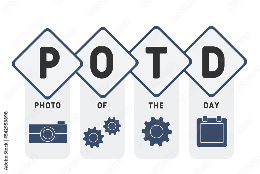 POTD - Photo Of The Day acronym. business concept background. vector illustration concept with keywords and icons. lettering illustration with icons for web banner, flyer, landing POTD - Photo Of The Day acronym. business concept background. vector illustration concept with keywords and icons. lettering illustration with icons for web banner, flyer, landing