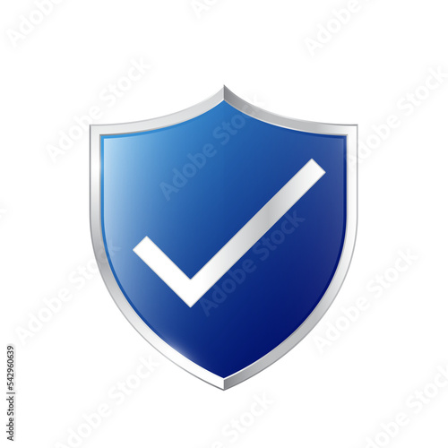 White checkmark on blue shield vector illustration