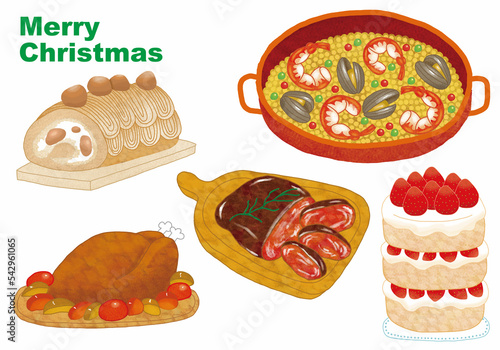 クリスマスパーティー　食べ物イラスト　文字入り