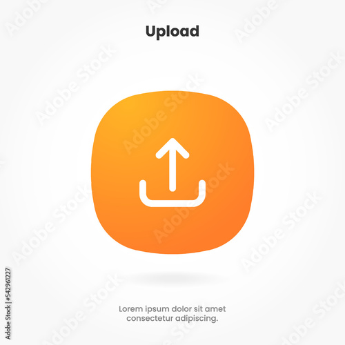 3D orange upload download button icon. Upload icon. Down arrow bottom side symbol. Click here button. Save cloud icon push button for UI UX, website, mobile application.