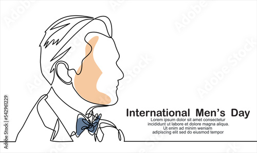 Continuous One line drawing of tie and lettering International Men's Day. Concept Men's Day card Continuous line style.