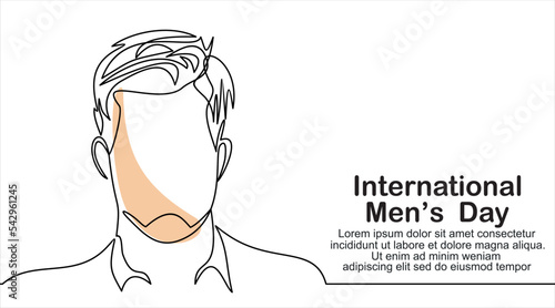 Continuous One line drawing of tie and lettering International Men's Day. Concept Men's Day card Continuous line style.