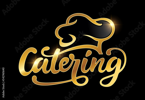 Golden Catering monogram Logo with Chef Hat vector Icon