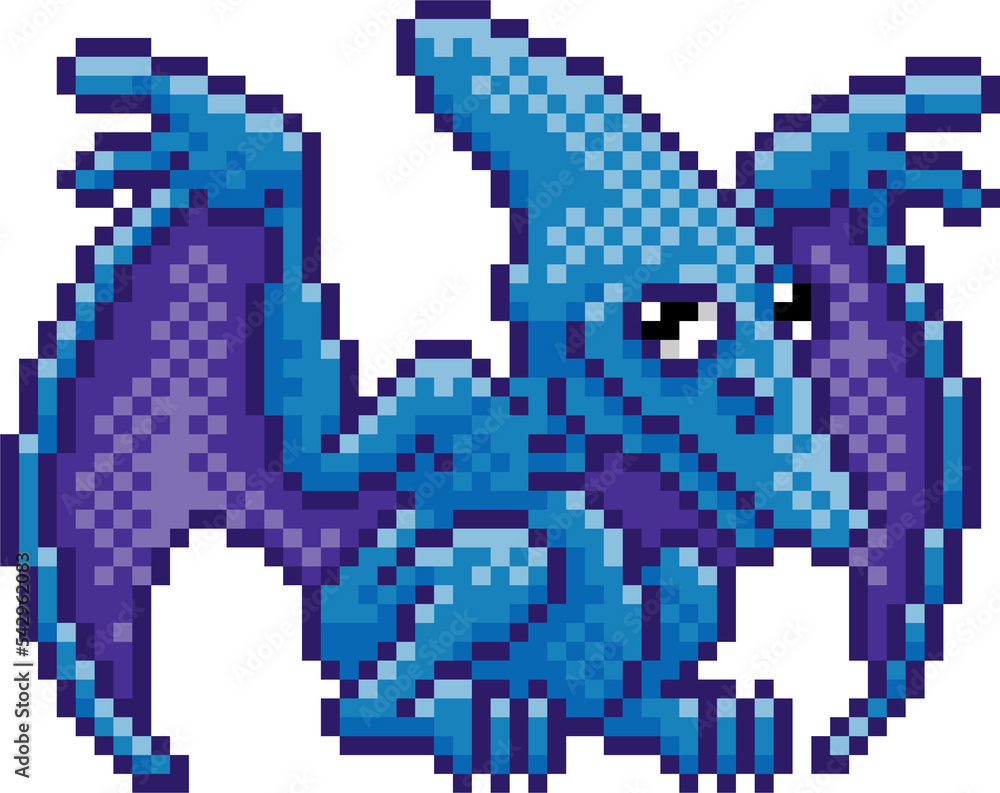 Pterodactyl Pixel Art Dinosaur Video Game Cartoon Stock Illustration ...