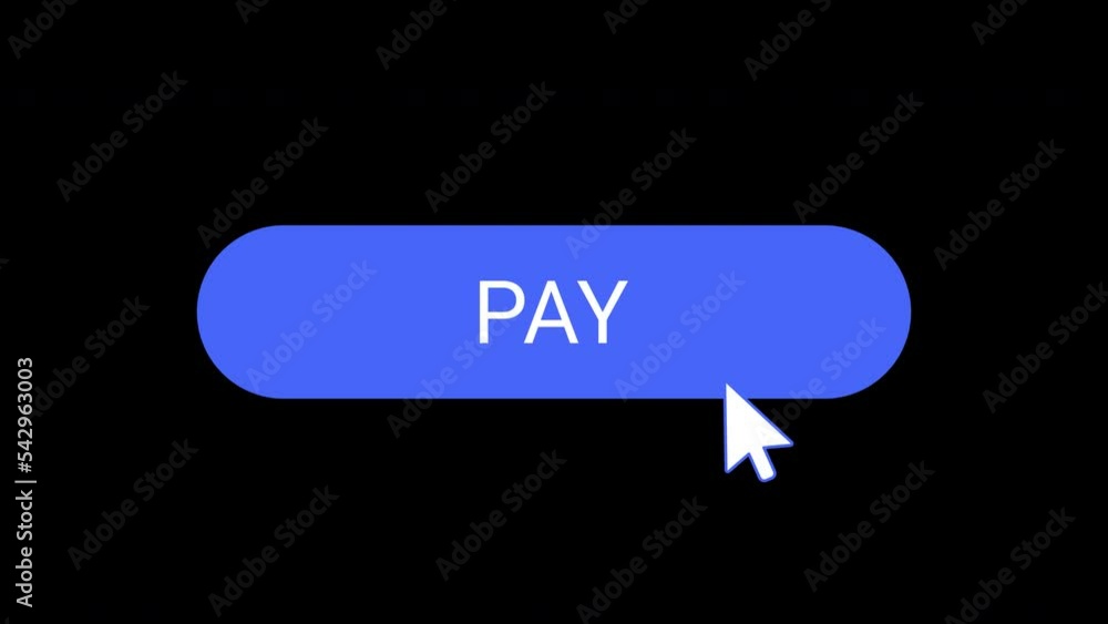 Animated reveal of a blue pay button with the mouse pointer and click