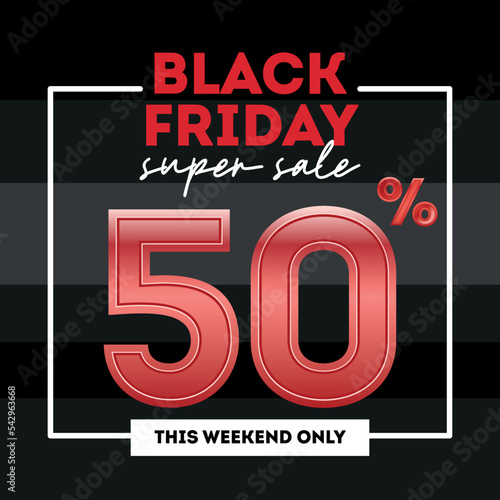 Sale poster of black friday. Black Friday Sale with discount 50%. Vector illustration