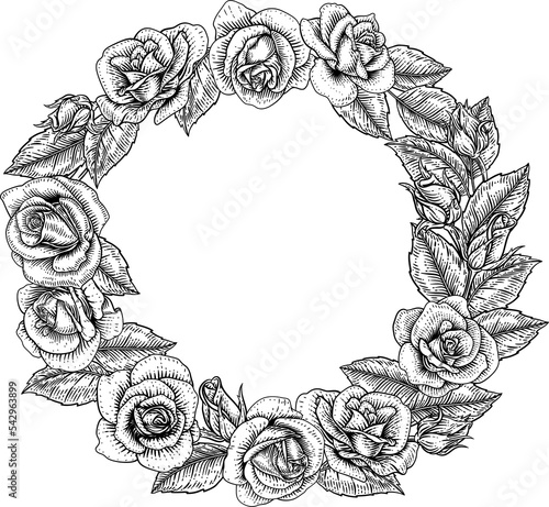 Rose Flower Border Woodcut ...