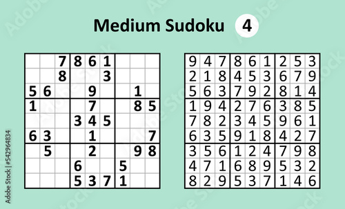 Sudoku game with answers. Medium complexity. Simple vector