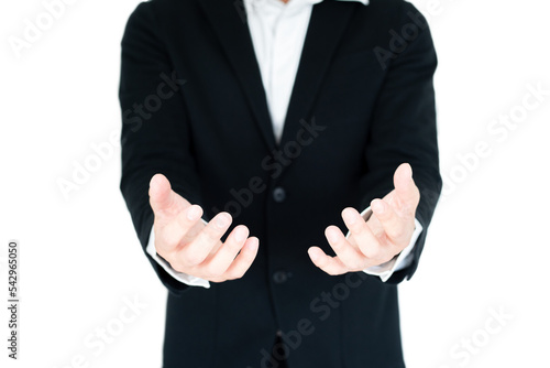 Businees man with hand action isolate