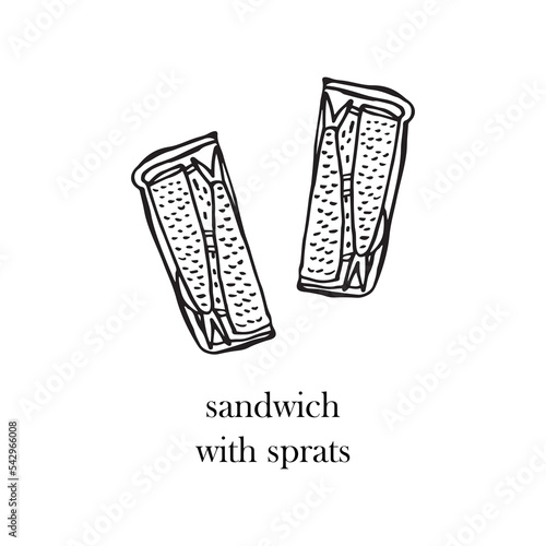 Vector illustration of a Russian dish - sandwich with sprats. Dishes for Christmas and New Year.