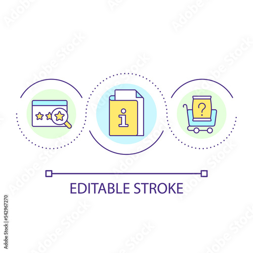 Company reputation loop concept icon. Statistic research. Find information. Business data abstract idea thin line illustration. Isolated outline drawing. Editable stroke. Arial font used