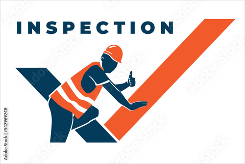 Worker thumb up ok roof inspect. Vector illustration.