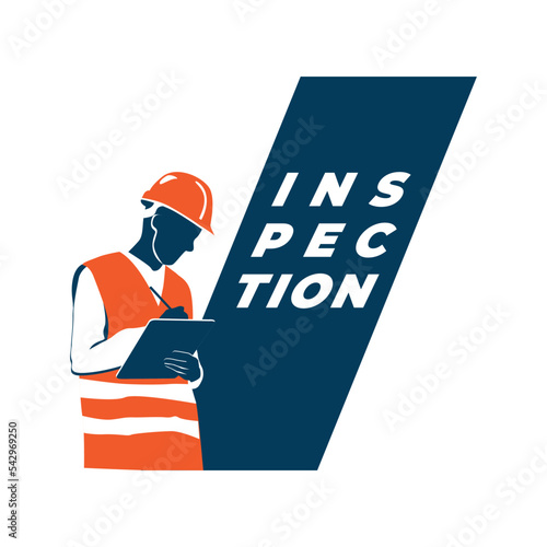 Worker inspect and writing the house roof. Vector illustration.
