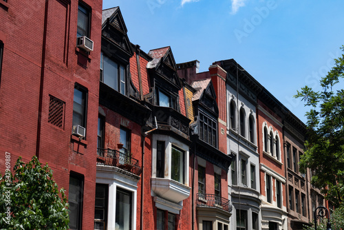 Row of Beautiful and Colorful Old Brownstone Homes on the Upper West Side of New York City