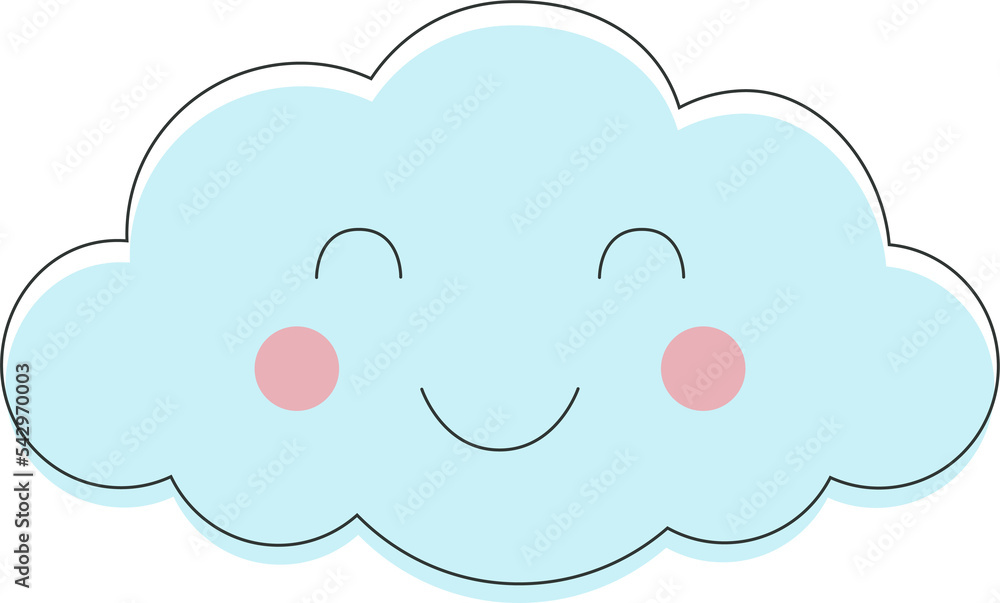Smiling cloud icon. Cute sky. Hand drawn illustration for babies, kids Smiling cloud icon. Cute sky. Hand drawn illustration for babies, kids