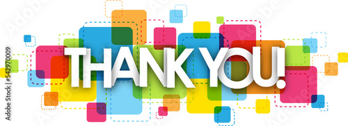 THANK YOU! typography banner with colorful squares on transparent background