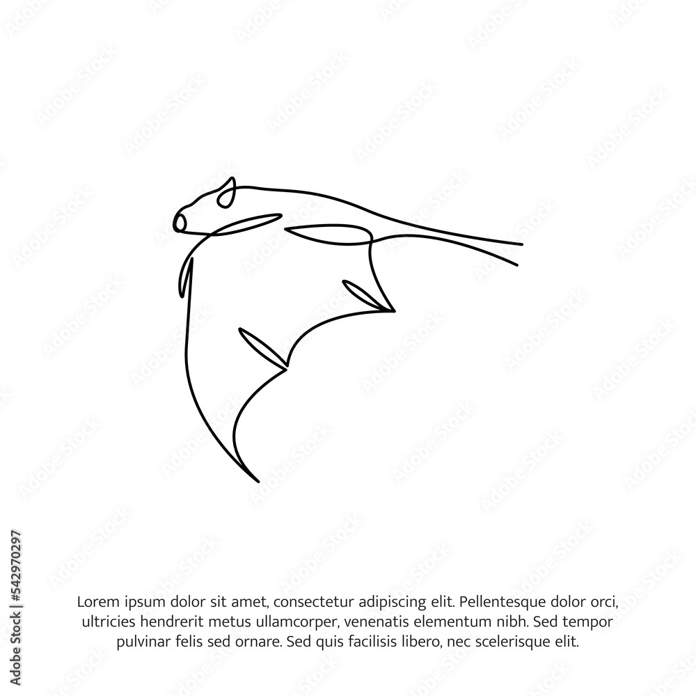 Obraz premium Flying bat one continuous line drawing. Cute decoration hand drawn elements. Vector illustration of minimalist style on a white background.