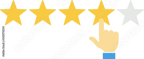 Hand and five stars customer rating. Business success five stars rating feedback ranking opinion. Illustration