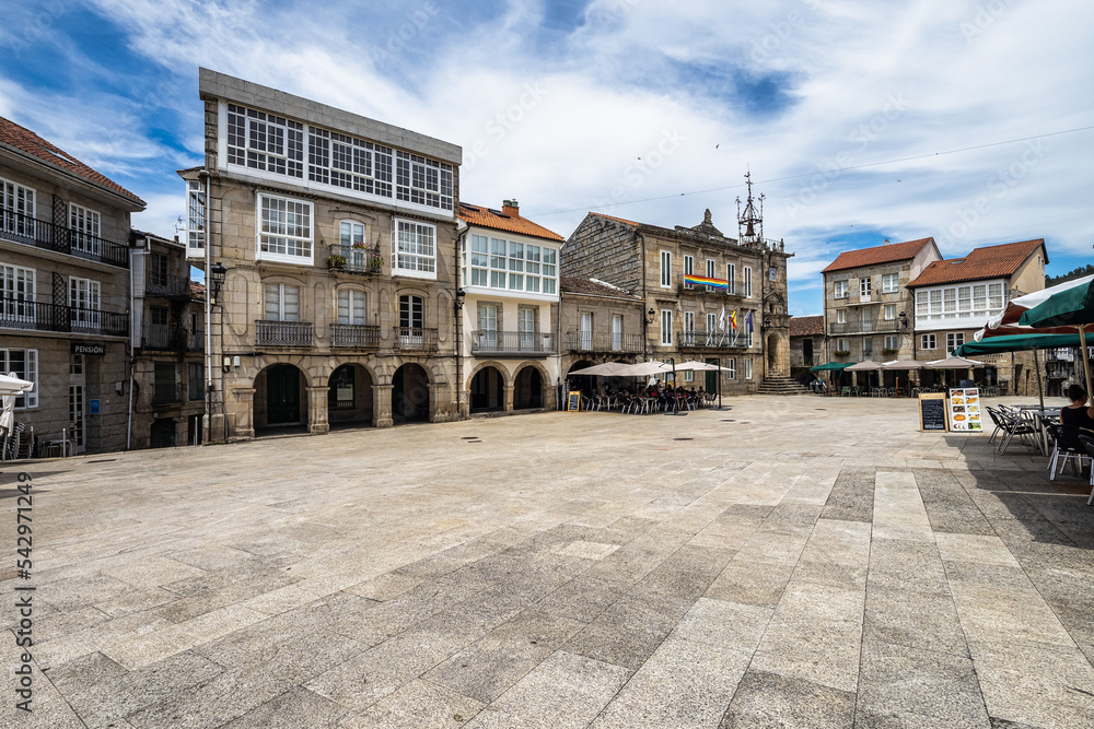 View of the main square of the medieval town of Ribadavia, Ourense, Spain
