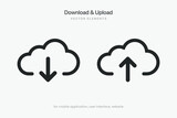 Black download upload button icon. Upload icon. Down arrow bottom side symbol. Click here button. Save cloud icon push button for UI UX, website, mobile application.