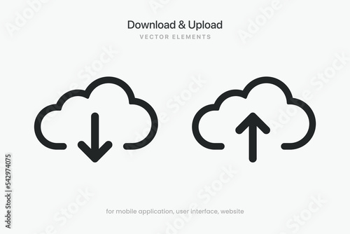 Black download upload button icon. Upload icon. Down arrow bottom side symbol. Click here button. Save cloud icon push button for UI UX, website, mobile application.
