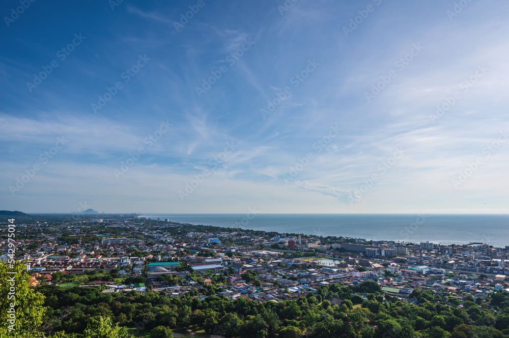Cityscape view of huahin district from Khao hin lek fai view point sigh. Khao Hin Lek Fai is a place to see a spectacular view of the entire town.Also know as khao radar in local people 