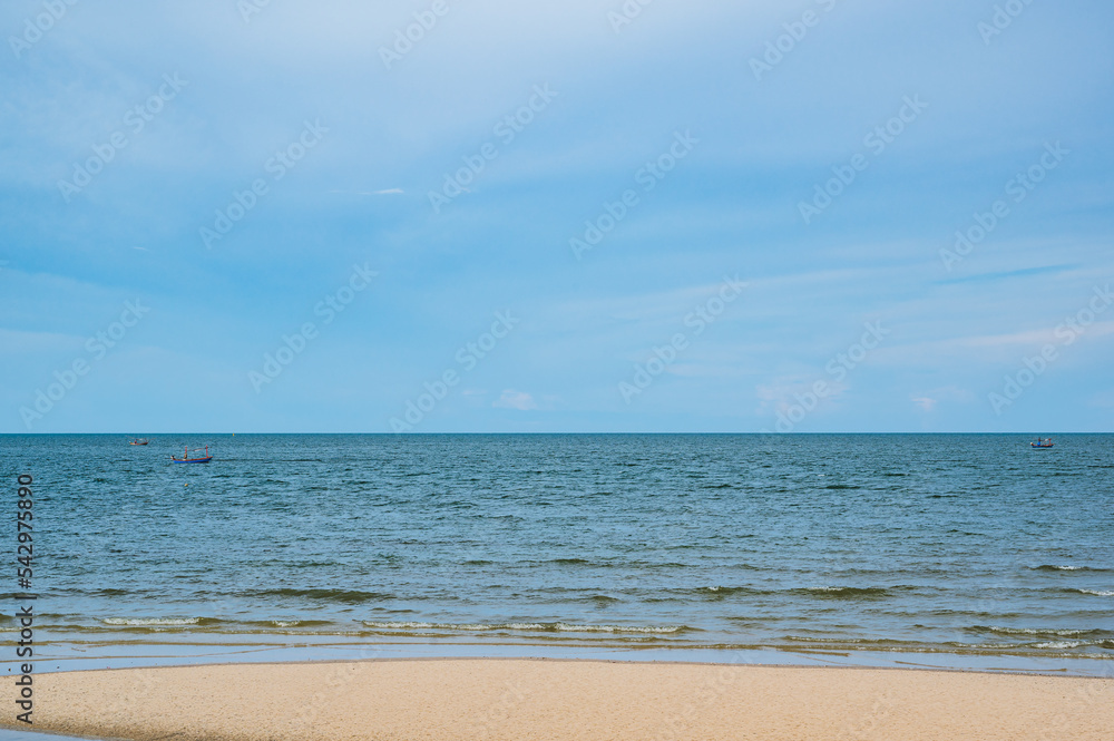 Landscape view of huahin beach with endless horizon at Prachuap Khiri Khan thailand.