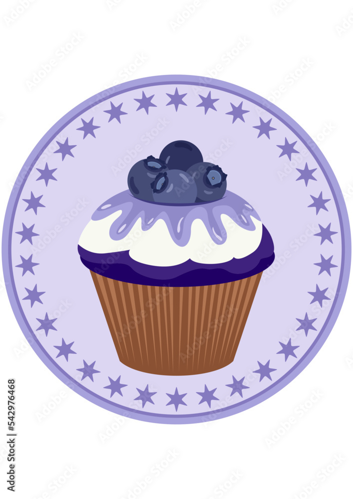 Round sticker label with blueberry cupcake.cdr Round sticker label with blueberry cupcake.cdr
