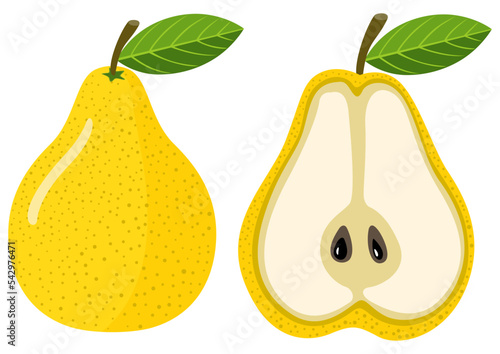 Whole and half yellow pear