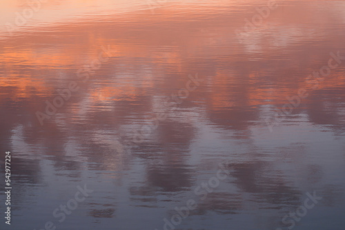 The reflection of a colorful sky at sunset in the water 
