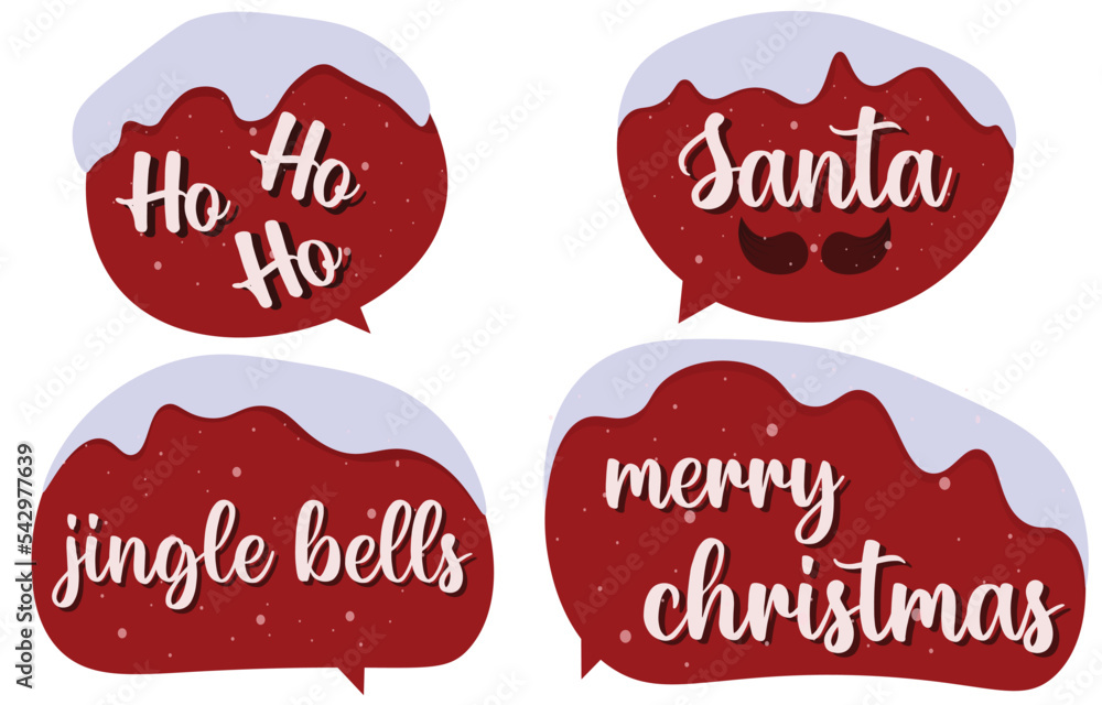 Set christmas speech bubbles on white background. with the words Merry Christmas, ho ho, jingle bell. doodle chat vector message or communication icon. Cloud speaking for comics and minimal dialog Set christmas speech bubbles on white background. with the words Merry Christmas, ho ho, jingle bell. doodle chat vector message or communication icon. Cloud speaking for comics and minimal dialog