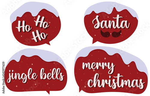 Set christmas speech bubbles on white background. with the words Merry Christmas, ho ho, jingle bell. doodle chat vector message or communication icon. Cloud speaking for comics and minimal dialog