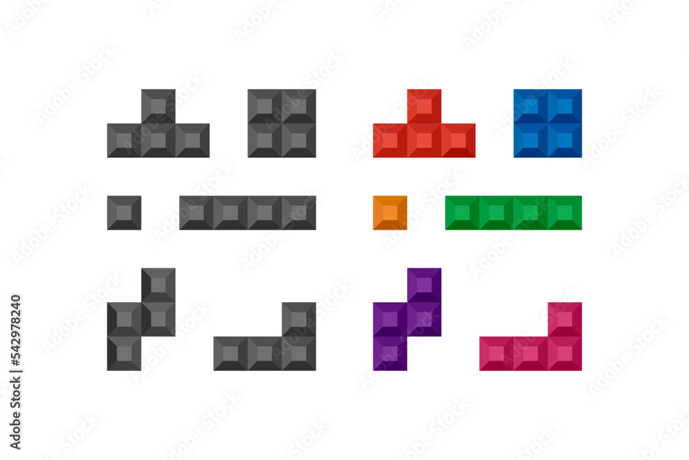 Tetris bloks icon set. Blocks game illustration symbol. Sign color puzzle vector - obrazy, fototapety, plakaty 