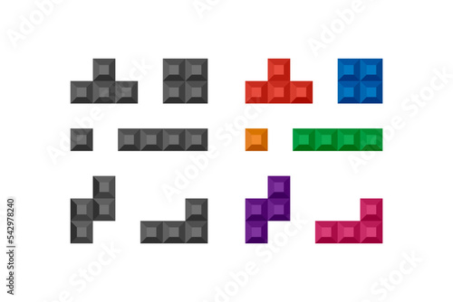 Tetris bloks icon set. Blocks game illustration symbol. Sign color puzzle vector photo