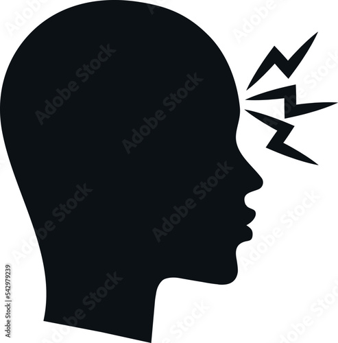 Migraine icon. Black headache symbol. Forehead pain