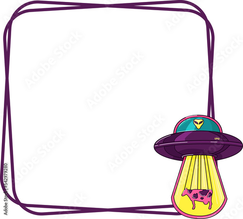 Space frame with an alien on a transparent background. Png