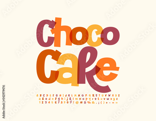 Vector creative logo Choco Cake. Watercolor modern Font. Bright handwritten Alphabet Letters and Numbers