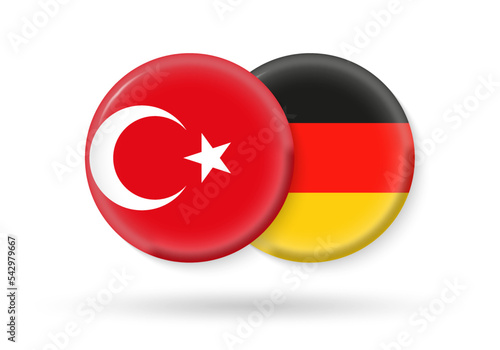 Germany and Turkey circle flags. 3d icon. Round Turkish and German national symbols. Vector illustration.