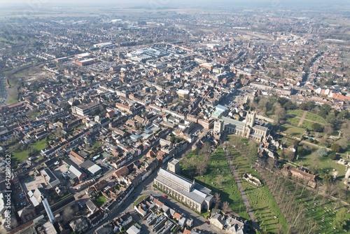 Bury St Edmunds town in Suffolk England drone aerial