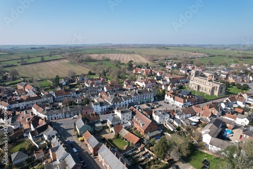 Tableau sur toile Clare market town in Suffolk England Aerial drone
