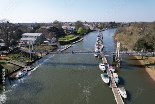 Slika na platnu Teddington wier river Thames UK drone aerial view.