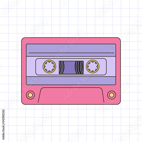 Retrowave y2k Cassette. Old cassette on grid background