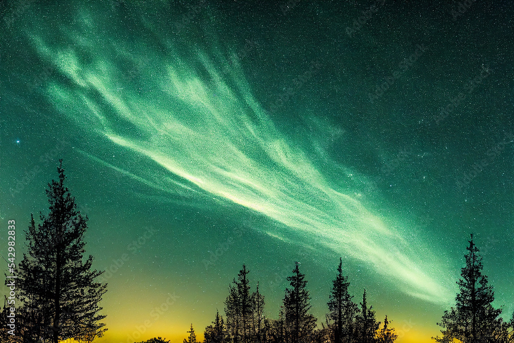 Neon Green Night Sky inspired by Aurora Borealis, Northern Lights Stock ...